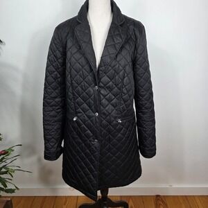 Laundry by Shelli Segal Quilted Black‎ Long Jacket Coat Womens Size L